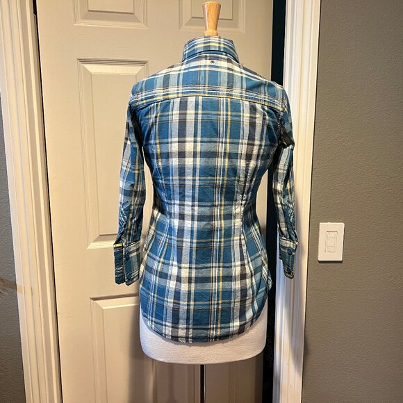 SUPERDRY women's blue plaid cotton shirt NWT S - Picture 4 of 5